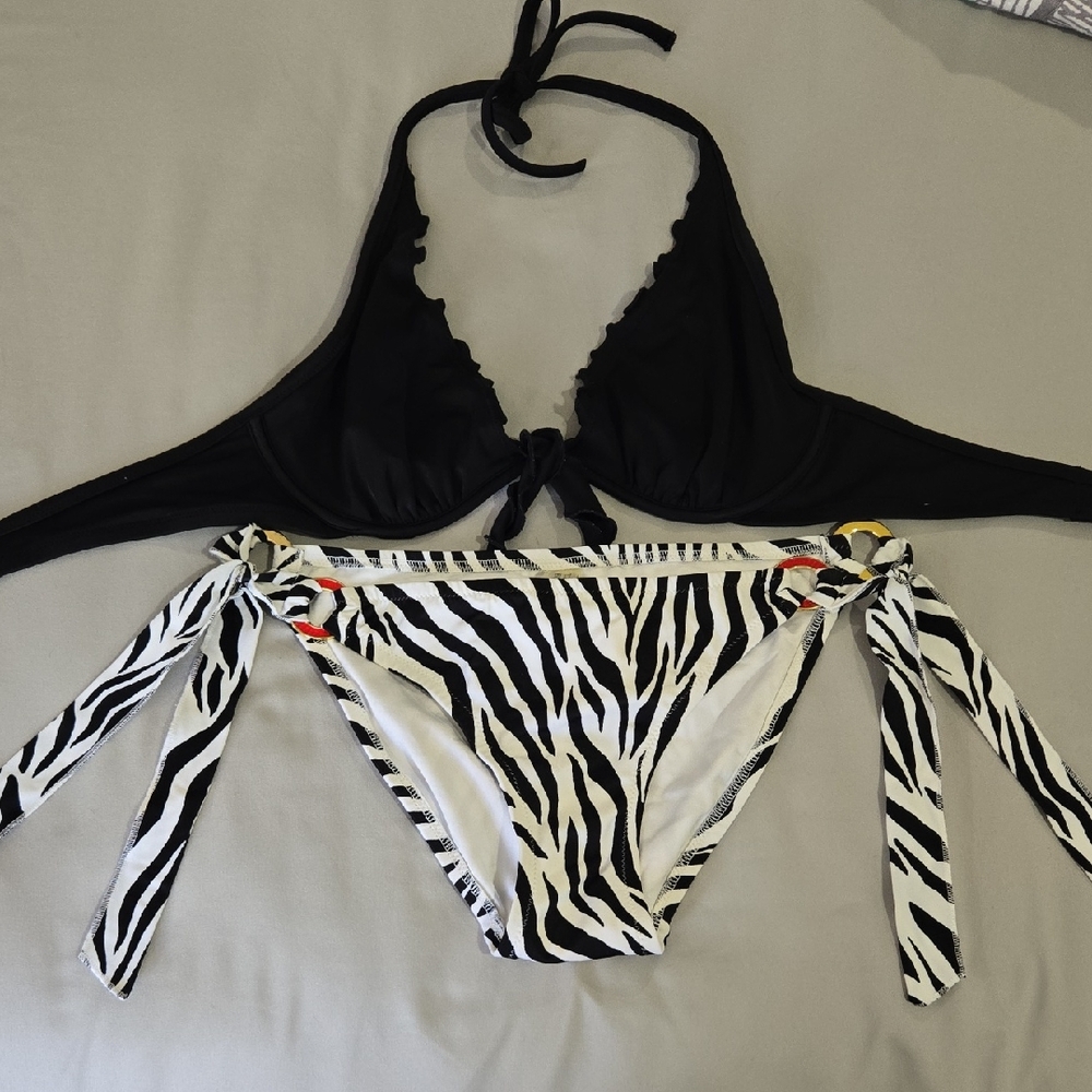 Victoria's Secret Black Bikini Top with Zebra Print Bottoms